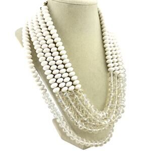 Vintage Style Layered Faceted Crystal Acrylic Multistrand 20” Necklace